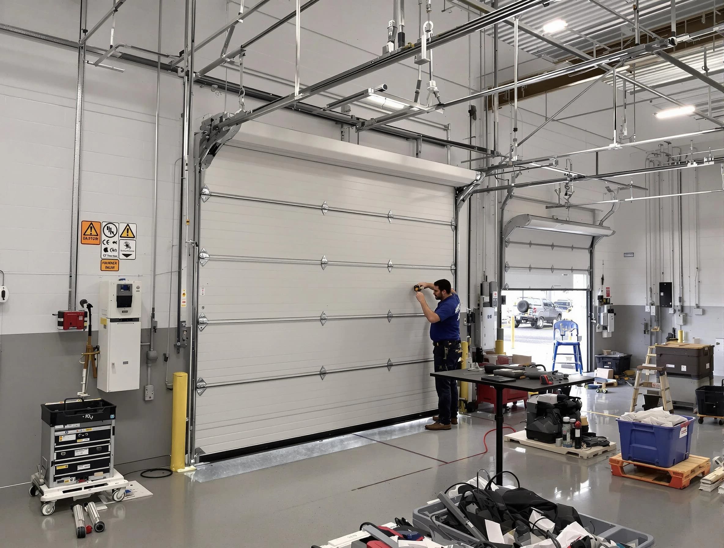 Commercial garage door repair being performed by Carteret Garage Door Repair expert in Carteret