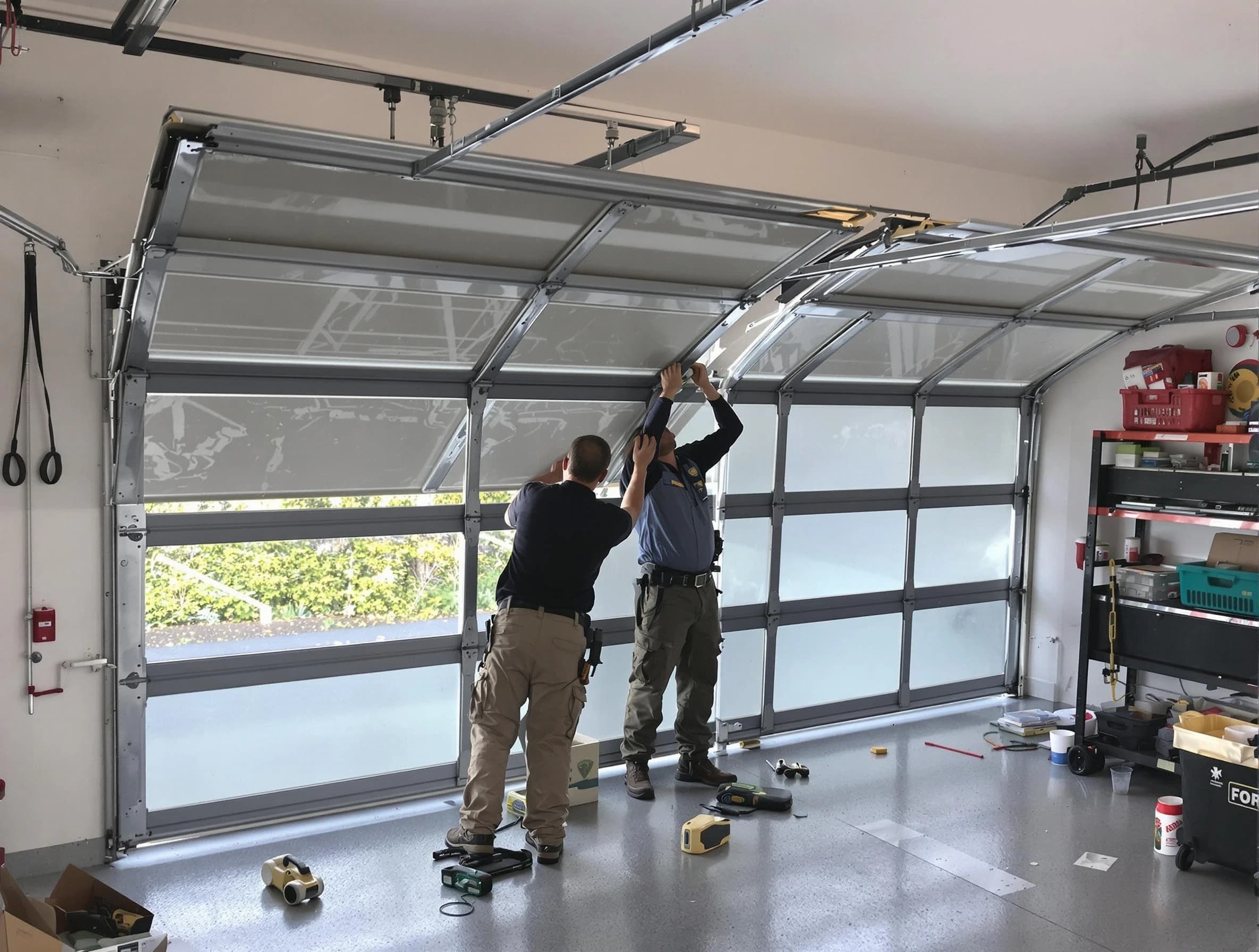 Carteret Garage Door Repair expert performing precise panel replacement on Carteret garage door