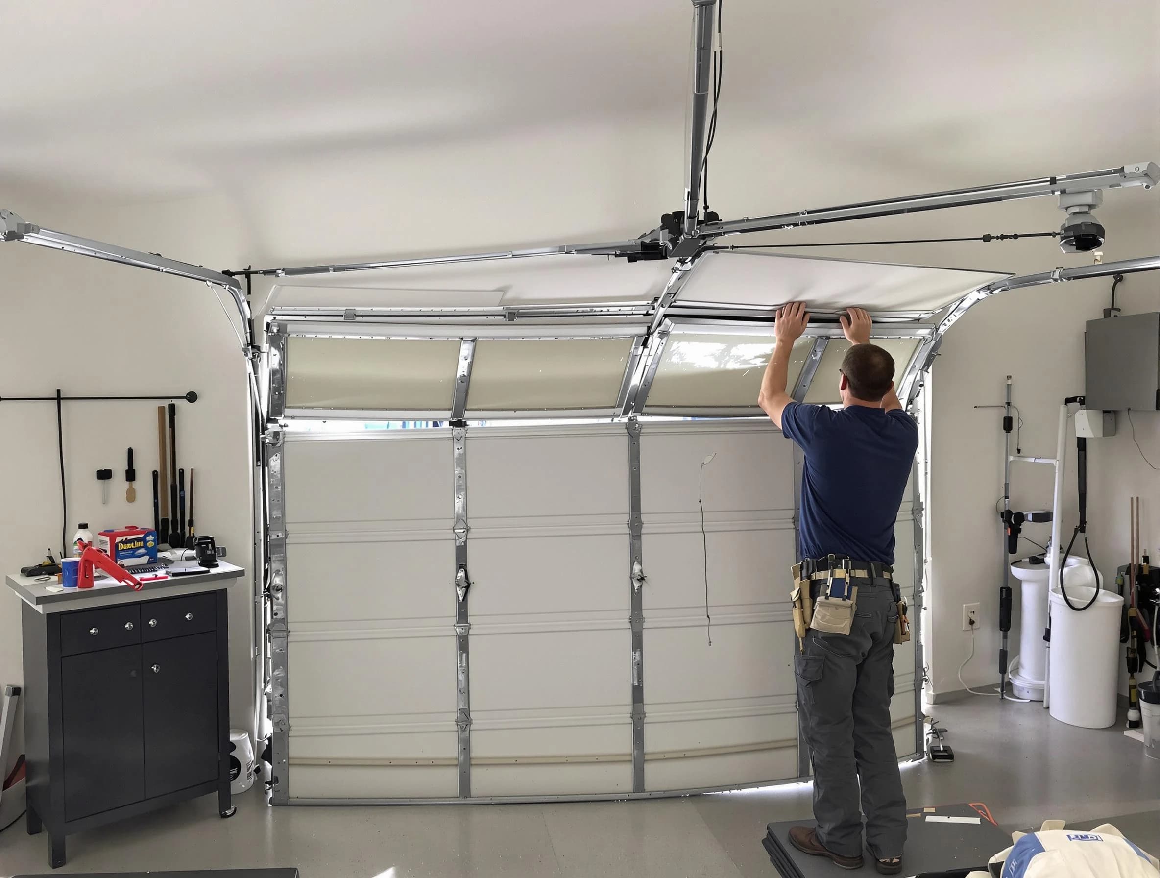 Carteret Garage Door Repair specialist performing precise section replacement on Carteret garage door