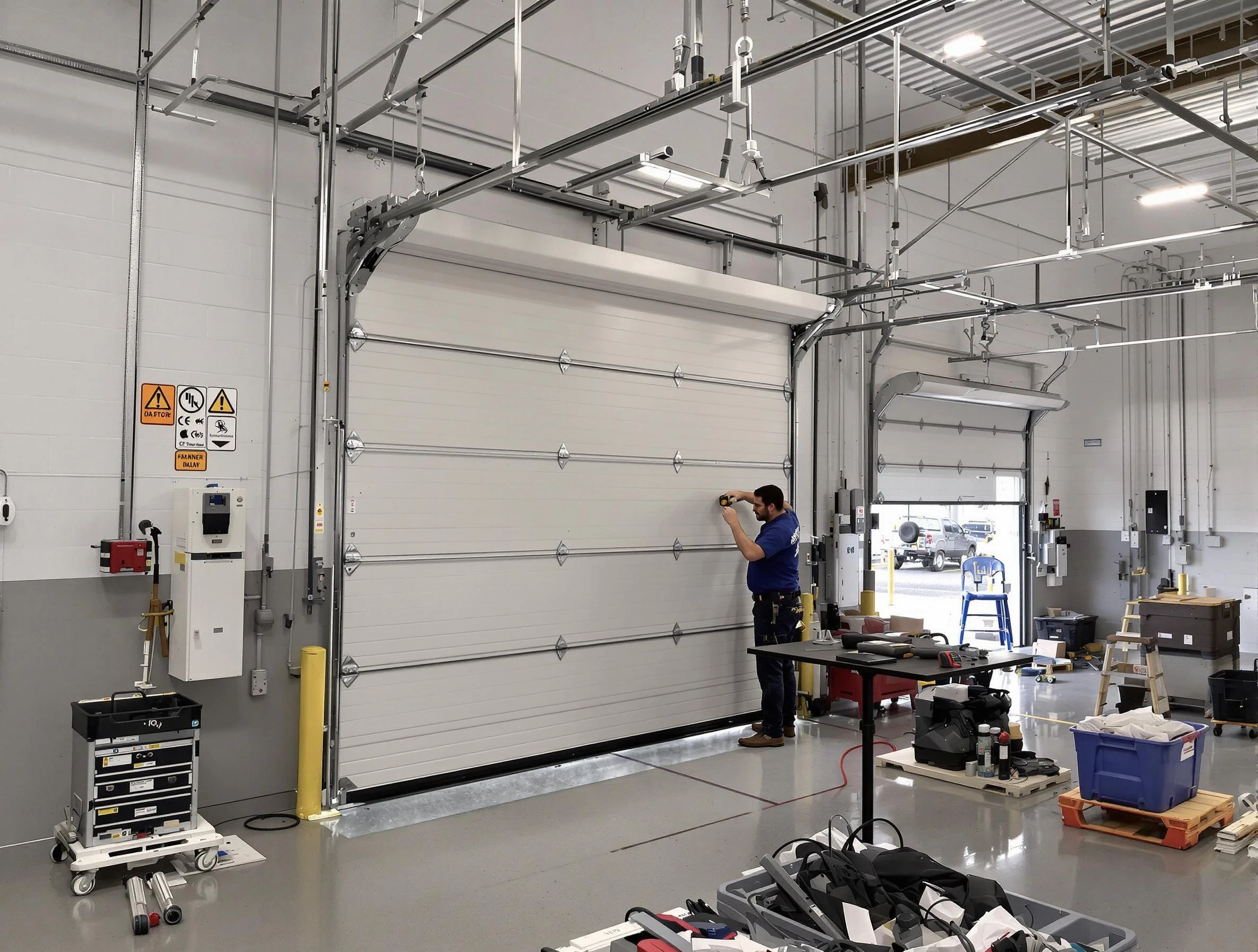 Commercial garage door repair being performed by Carteret Garage Door Repair expert in Carteret
