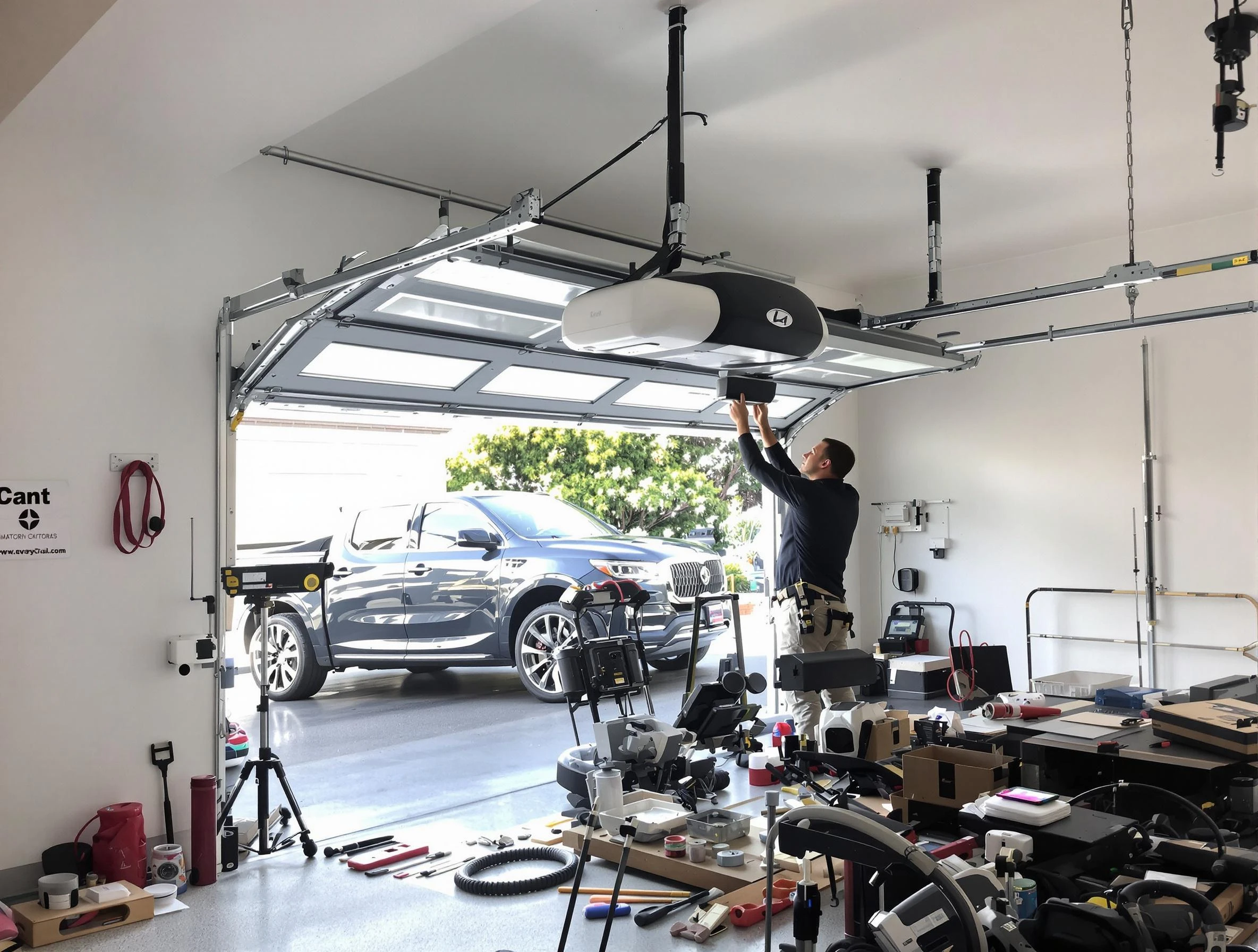Carteret Garage Door Repair specialist installing smart garage door opener system in Carteret home