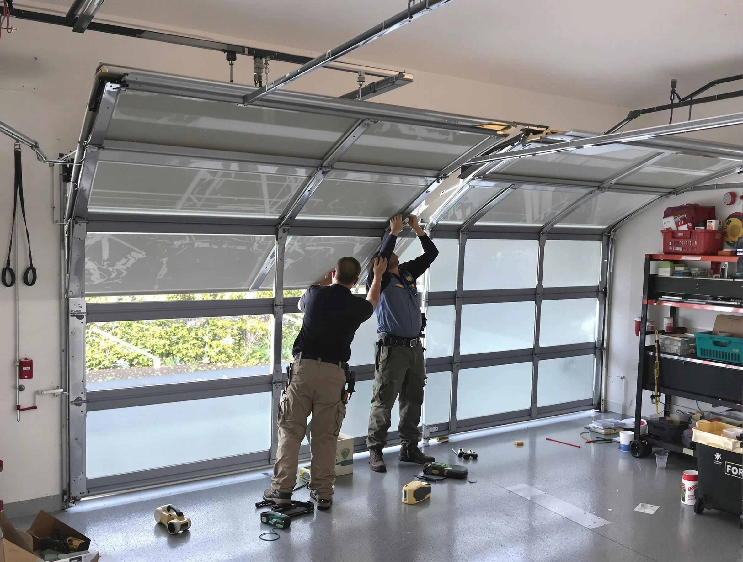 Carteret Garage Door Repair expert performing precise panel replacement on Carteret garage door